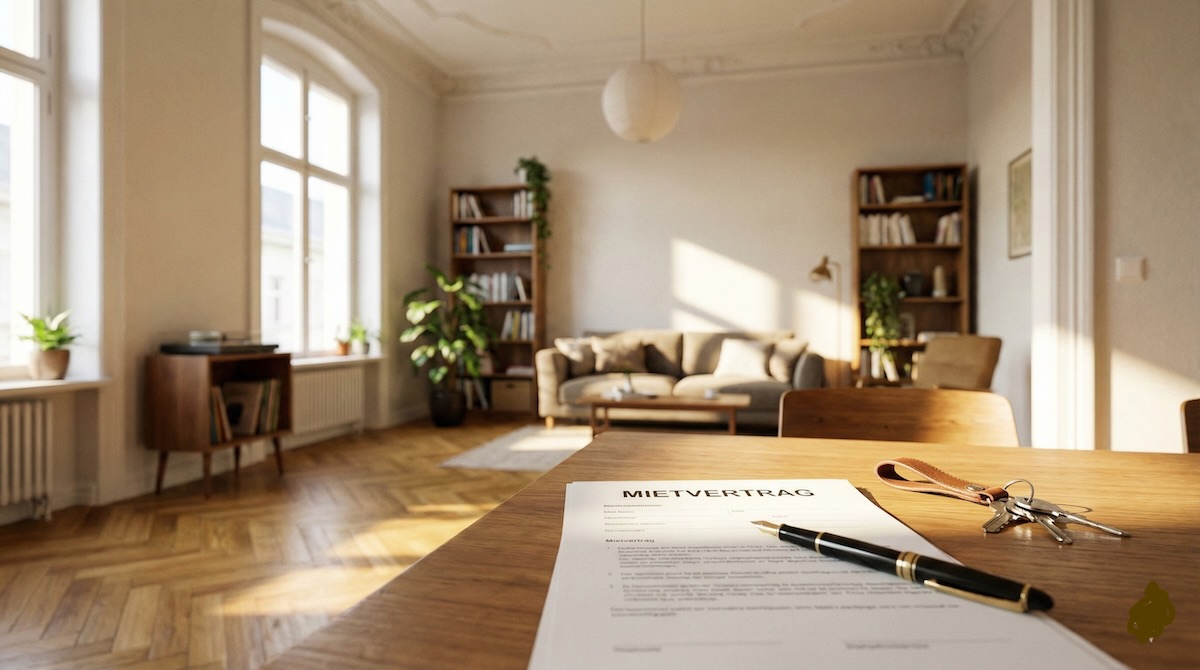 Mietvertrag und Schlüssel auf einem Tisch in einer Nürnberger Altbauwohnung, Symbolbild für Untervermietung und BGH Urteil 2026.