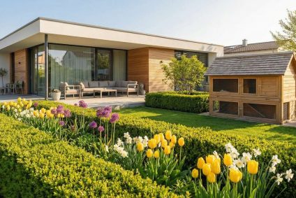 Gepflegter Garten einer Mietwohnung in Nürnberg mit Hecke und Rasen – Beratung zum Gartenrecht durch Maderer Immobilien.