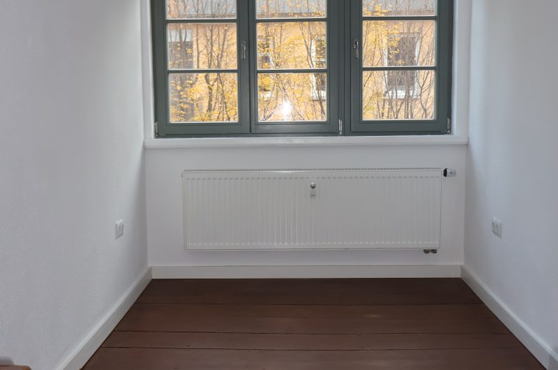 Wohnzimmer der 2-Zimmer-Mietwohnung Nürnberg Zentrum mit Parkettboden und Altbau-Charme.