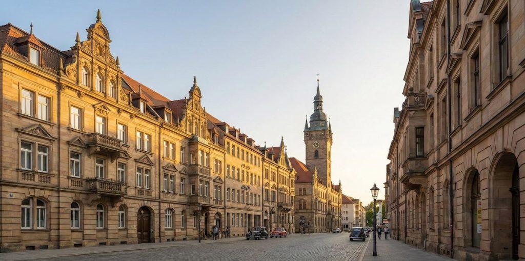Historische Architektur in Fürth mit Sandsteinfassaden – Professionelle Immobilienbewertung und Hausverkauf durch Maderer Immobilien.
