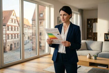 Energieausweis-kritik-hausverkauf-nuernberg | Maderer Immobilien Immobilienmakler Von Maderer Immobilien Prüft Einen Energieausweis in Einer Wohnung in Nürnberg.