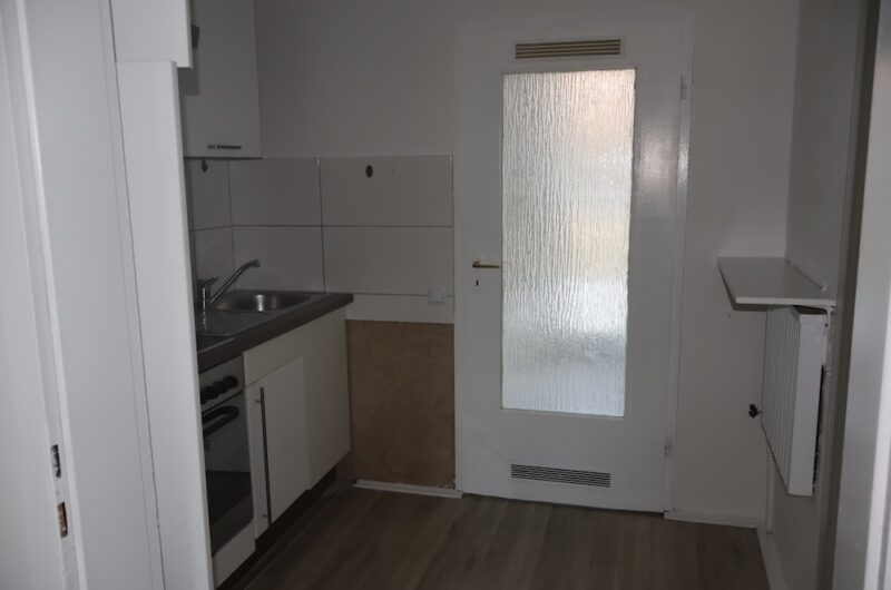 Blick durch die Küche zur hellen Balkontür der Nürnberger Wohnung.