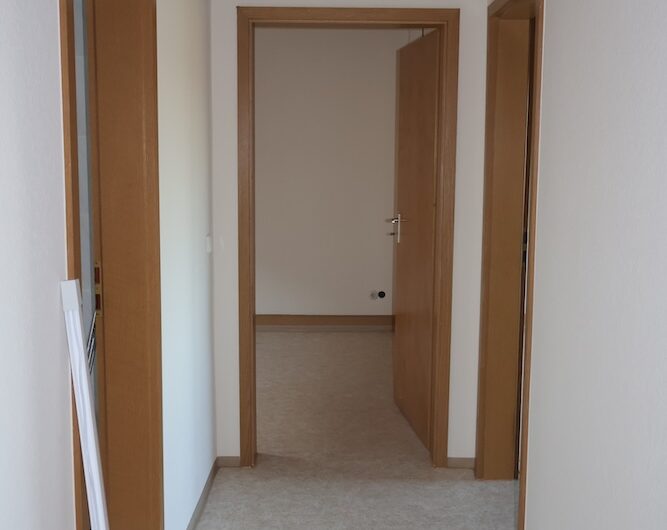 Heller Flur der Mietwohnung in Oberasbach mit modernen Holztüren und Vinylboden.