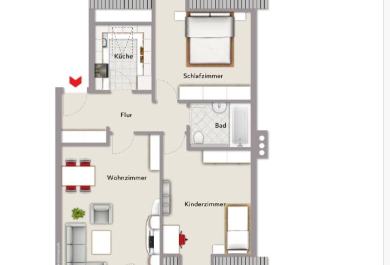 Übersichtlicher Grundriss der 3-Zimmer-Dachgeschosswohnung in Nürnberg.