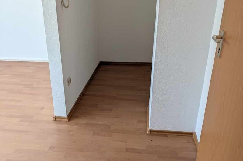 Heller Eingangsbereich mit Laminatboden in einer provisionsfreien 1-Zimmer-Wohnung in Nürnberg Gleishammer.