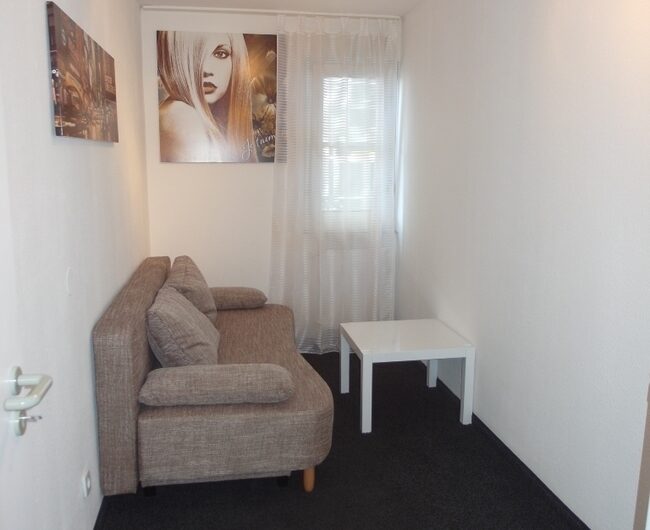 Gemütlicher Wohnbereich mit bequemer Couch in der ruhigen Nürnberger Mietwohnung.