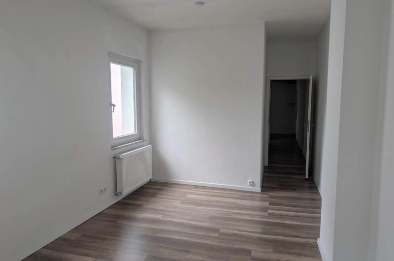 Blick durch das helle Wohnzimmer in den Flur der Nürnberger Mietwohnung